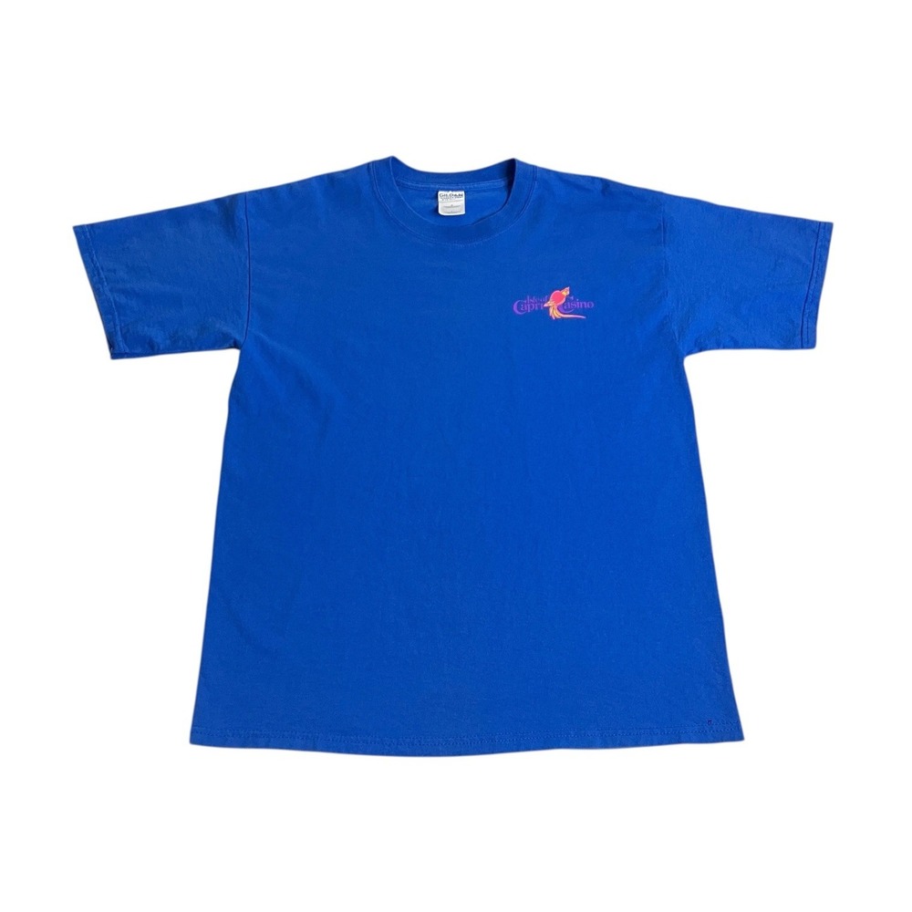Vintage Y2K Isle Of Capri Casino Parrot Graphic Shirt Mens L Blue Double Sided